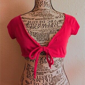 Deb hot pink Y2K vintage shawl tie front crop top